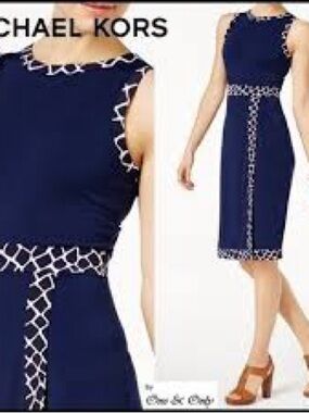 Michael Kors Navy Dress with White Trim Detail